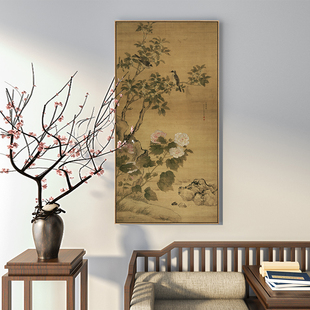 白头荣贵图花鸟古画国画古典中式茶室装饰画客厅玄关背景墙壁画框