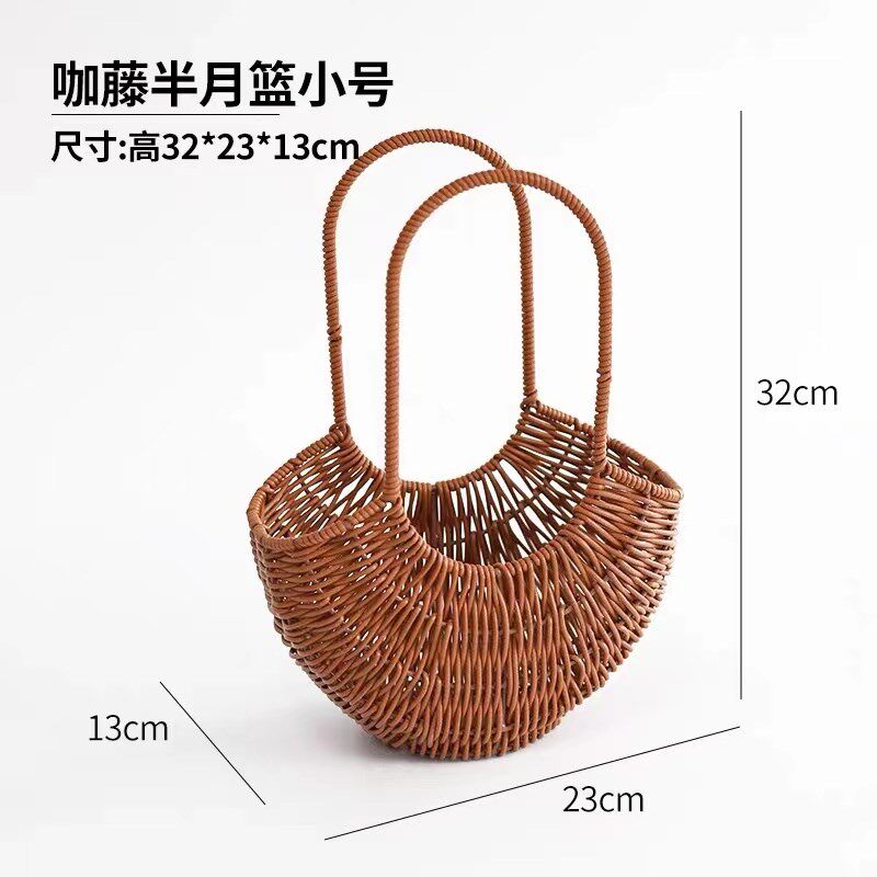 仿藤条半月插花花篮柳编藤编织伴手礼篮子草编花筐竹编篮多肉花盆图片