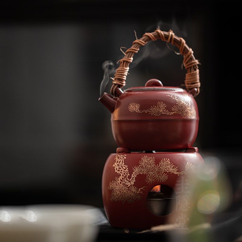 圭隐堂山楂红苏打烧开片提梁壶家用复古小号泡茶单壶温茶炉暖茶炉