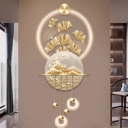 九鱼图玄关装饰画高档立体LED壁灯电视背景墙壁挂画入户走廊挂画