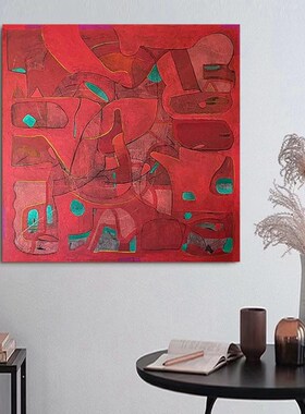 HW.ART纯手绘油画《闻延》客厅简约抽象壁画餐厅侘寂风装饰画手工