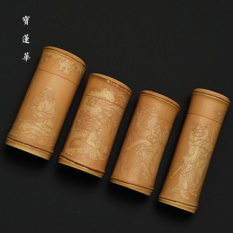 竹刻名家袁江手工留青竹雕刻竹罐 竹茶叶罐筒香粉罐 竹制文玩清供
