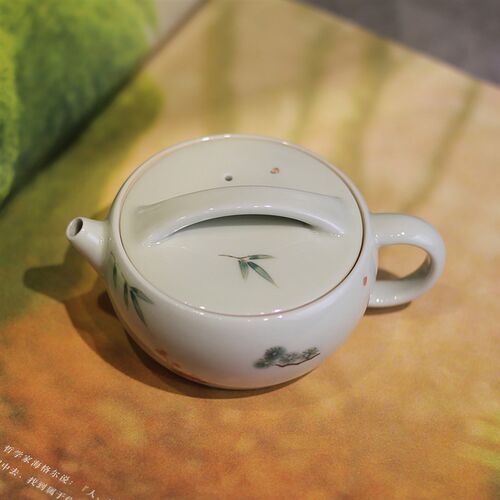景德镇釉下彩纯手绘岁寒三友梅竹松汉瓦茶壶功夫茶泡普洱白茶岩茶