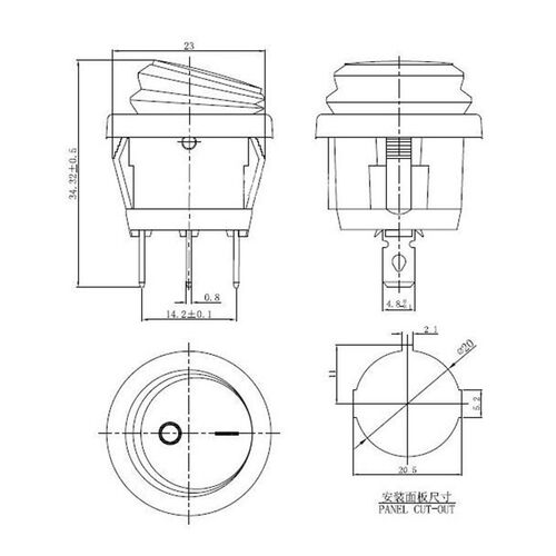 防水翘板开关 3脚2档 圆形电源翘板按钮开关带红灯12V 24V 220V