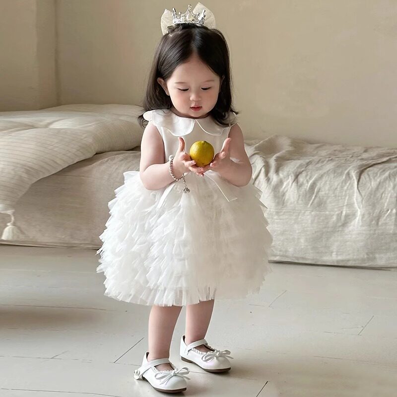 2026新款女宝宝周岁礼服生日宴白色高级感日常可穿女童婚纱公主裙图片
