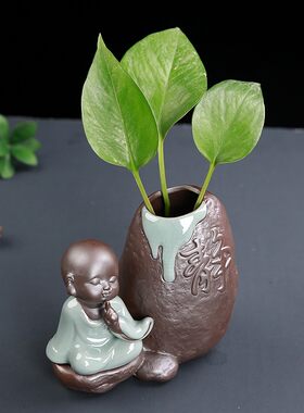 水培花瓶创意家居装饰品小和尚摆件水养绿M萝插花花器花盆陶瓷容