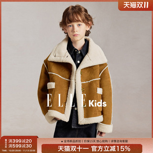 ELLEkids童装男童2026年新款冬季慵懒感仿麂皮绒仿羊羔毛加厚外套