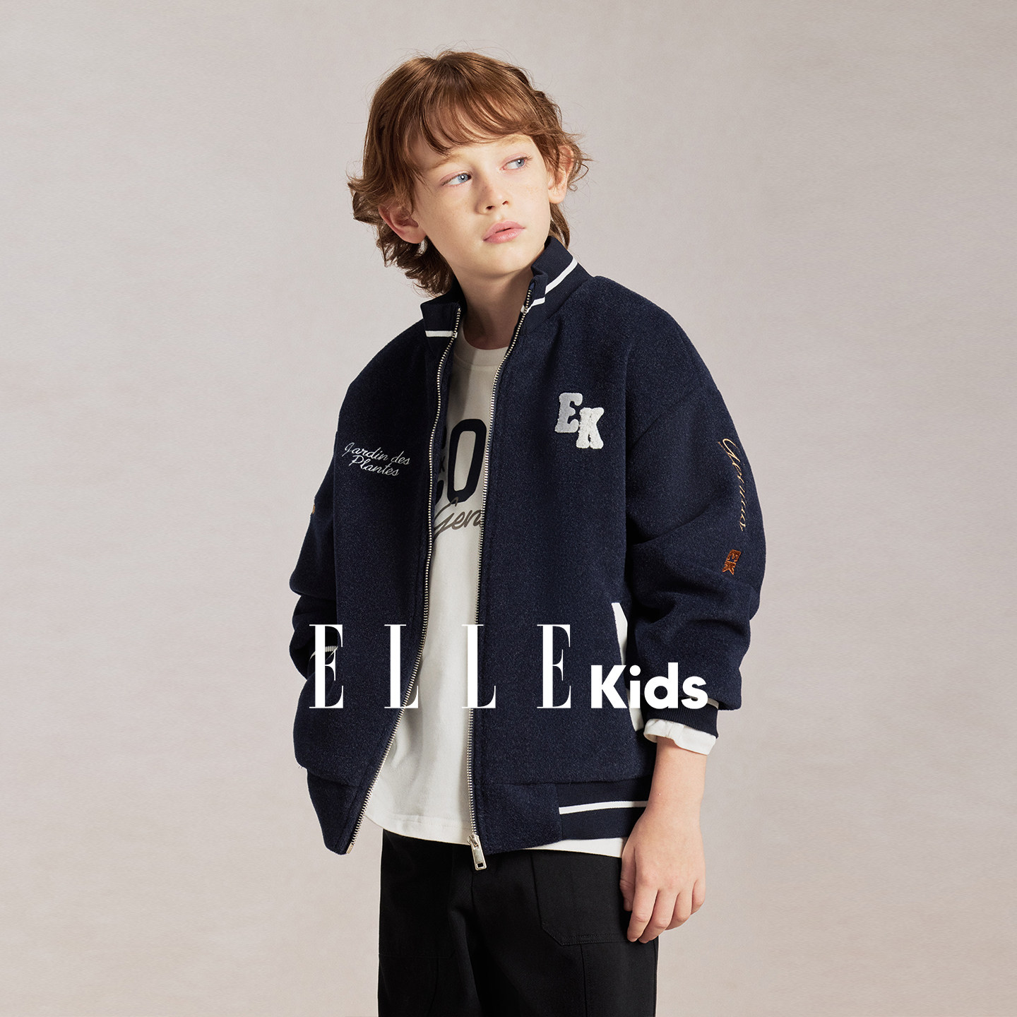 ELLEkids男童秋冬毛呢棒球服图片