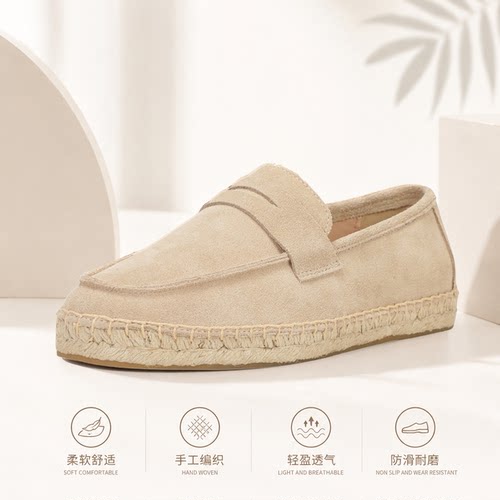 春夏男反绒皮一脚蹬乐福鞋软底