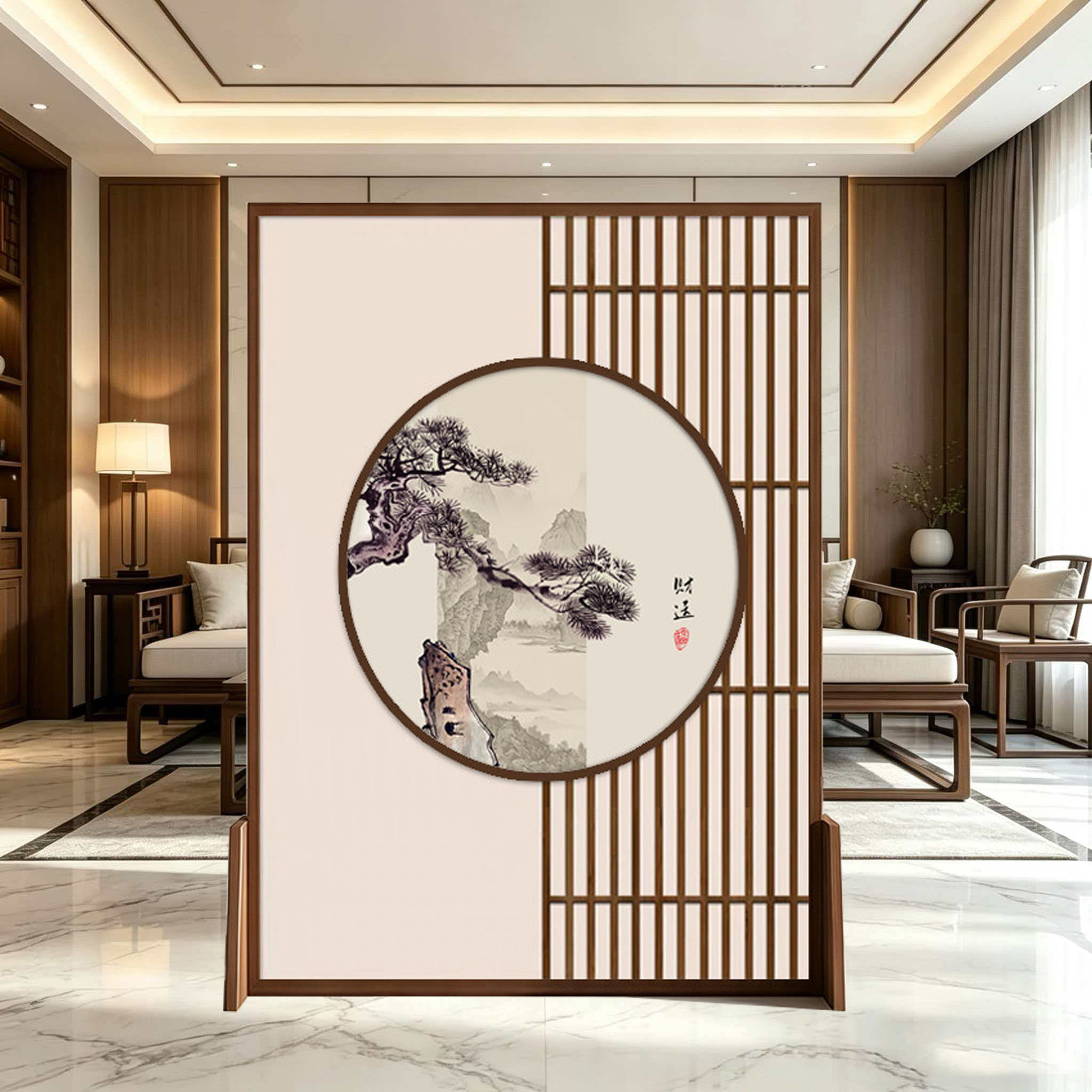 新中式屏风隔断客厅入户门实木家用玄关座屏办公室茶室可移动遮挡