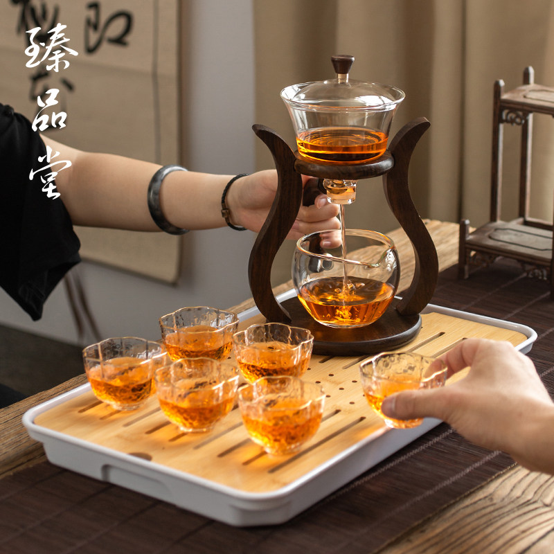 创意宫灯玻璃懒人功夫茶具套装家用透明磁吸出水半全自动冲泡茶器