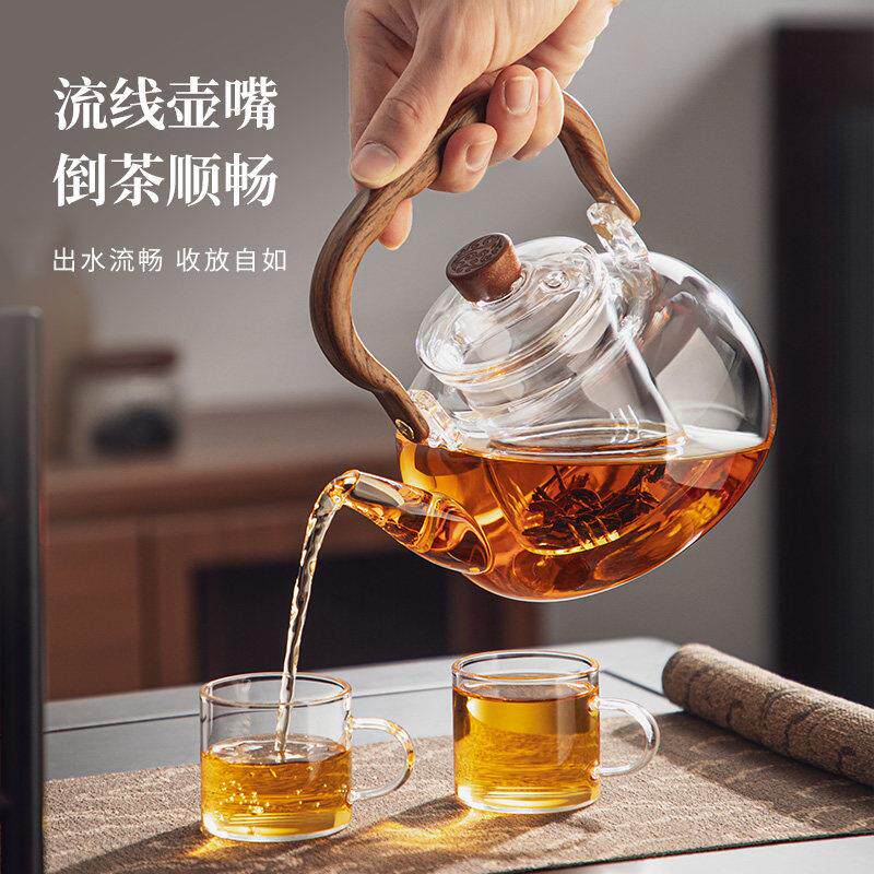 玻璃茶壶家用大容量泡雅茗温茶壶耐高煮茶煮壶办公室蒸用过滤提梁