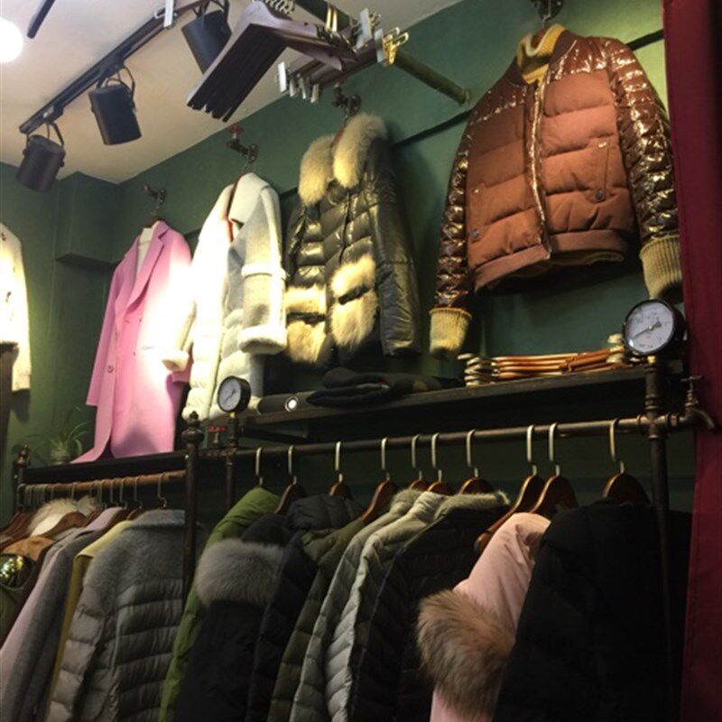 工业复古实木水管服装展示架靠墙正侧挂服装挂衣架货架陈列架包邮