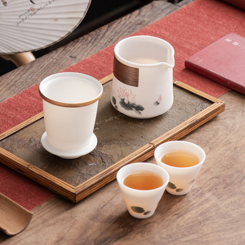 唐舍 中国风茶颜旅行茶具套装羊脂玉瓷快客杯一壶二杯白瓷泡茶杯