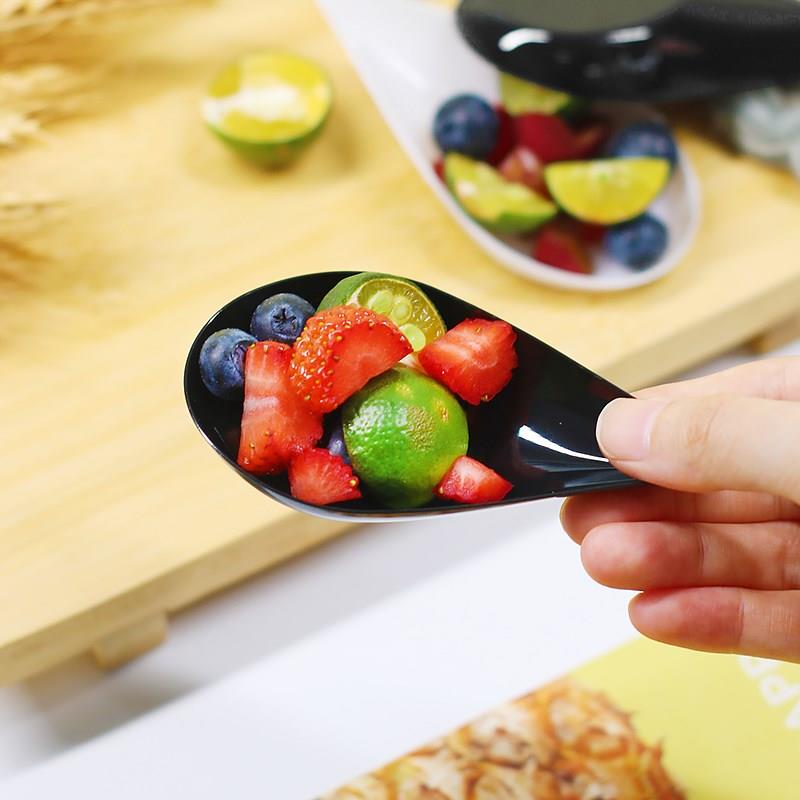 一次性小碟子硬质塑料水滴勺甜品点心调料酱料透明黑白色蘸料容器