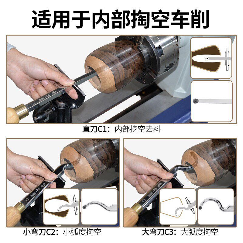 汉达森木工舍弃式掏空刀内旋车刀木旋车床用刀套装弯刀挖圆刀钩刀