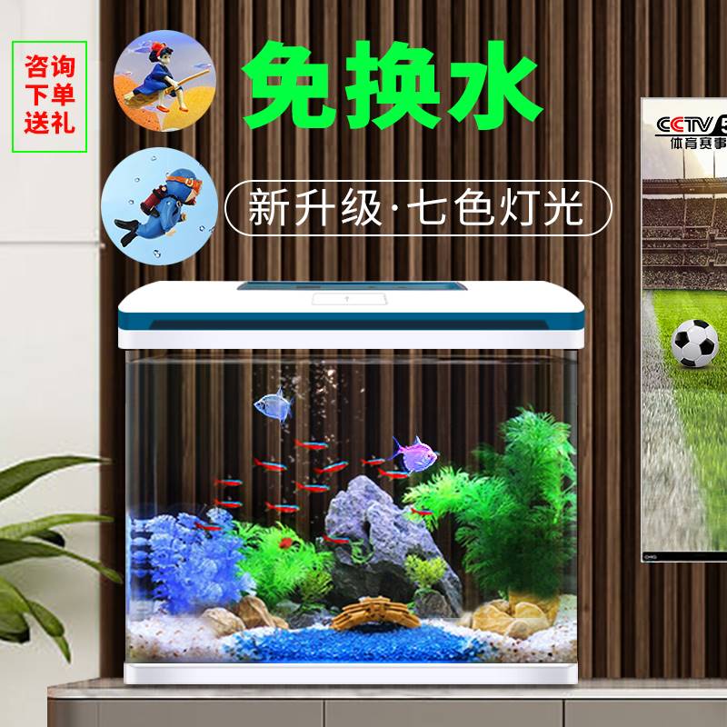 2023新款金鱼缸客厅小型家用玻璃生态免换水槽鱼缸智能造景水族箱