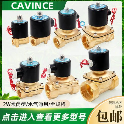 电磁阀水阀铜开关气阀控制阀AC220V常闭电磁电阀DC24V 4分6分1寸