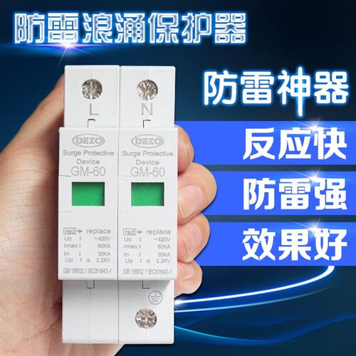 浪涌保护器 家用避雷器 防雷2P 30-60KA 220V防电涌 20KA40KA80KA