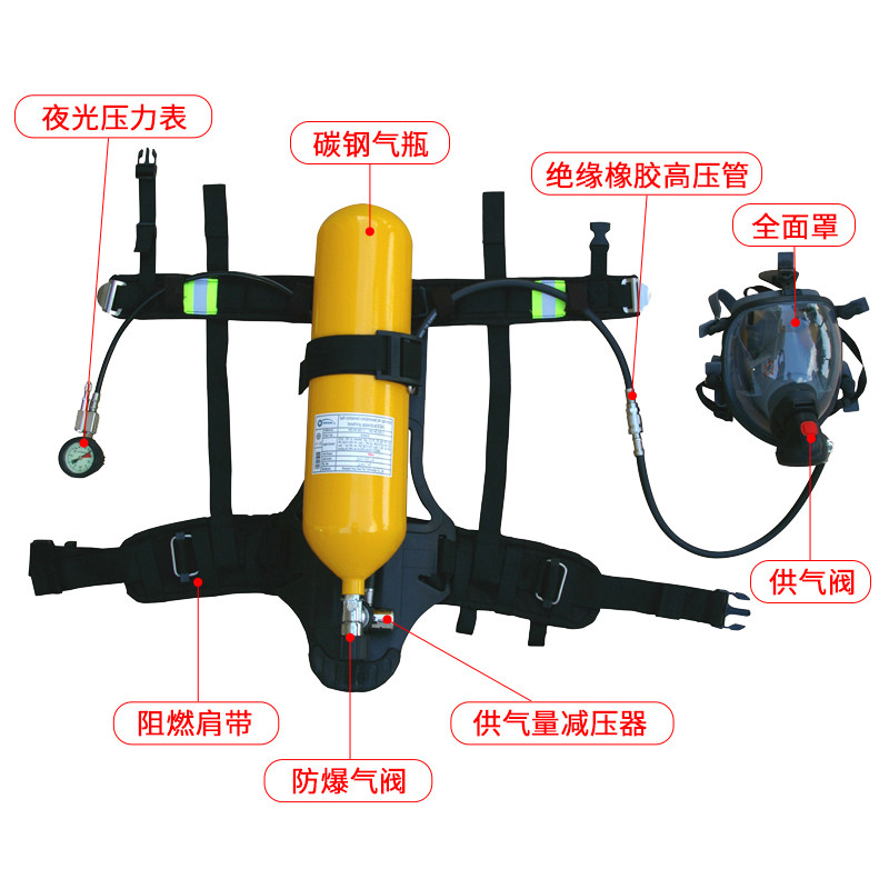 RHZK5L6L正压式空气呼吸器钢瓶消防救生空气呼吸器碳纤维6.8L气瓶