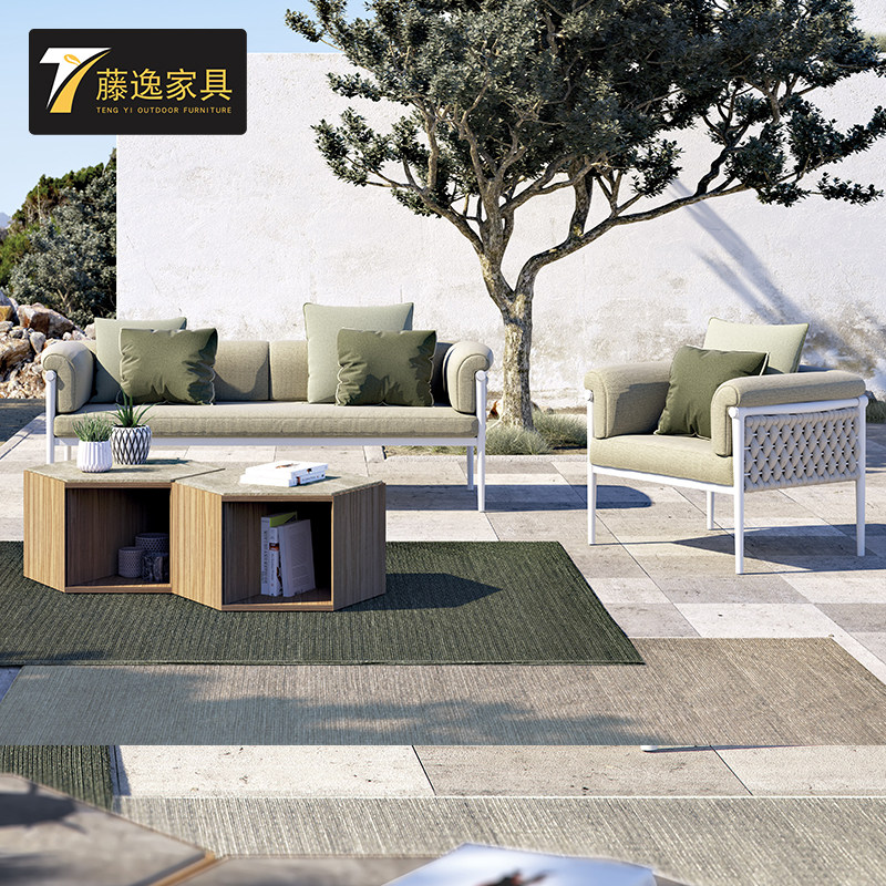北欧户外沙发藤编家具藤艺客厅阳台藤椅沙发双人创意庭院休闲茶几