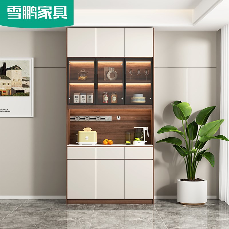 简约厨房餐厅加高顶柜超薄餐边柜岩板台面碗柜酒柜一体靠墙6G222