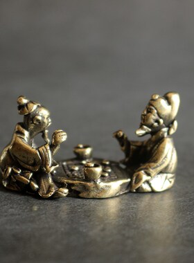 复古实心纯黄铜办公桌面车载小摆件老人棋道随身工艺品手把玩件