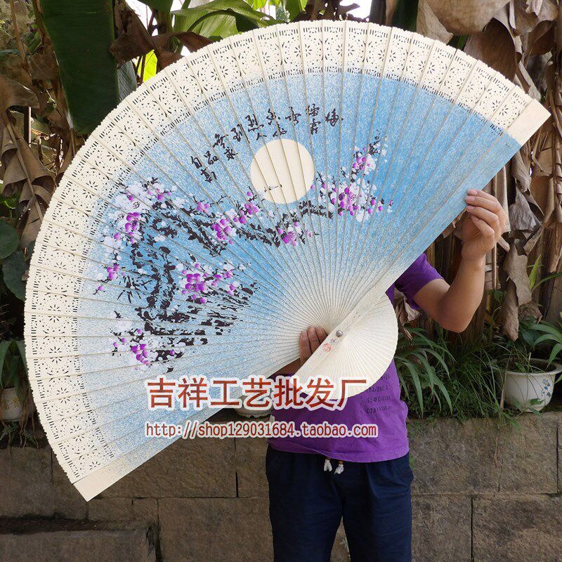 多尺寸大挂扇装饰扇大折扇工艺木扇子礼品扇酒店客厅扇子手绘梅花