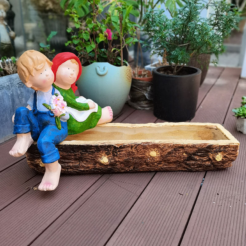 卡通娃娃小孩摆件树桩花盆多肉户外造景可爱花园杂货装饰庭院布置
