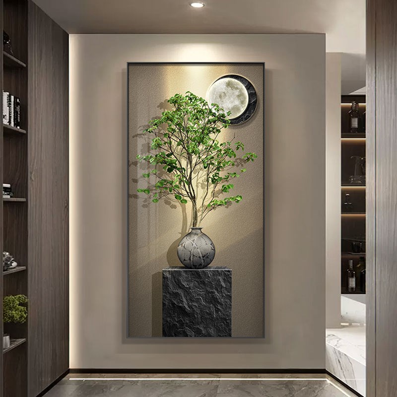 春盈宜之入口装饰画新中国风走廊走廊挂画侘寂式古典大气垂直壁画