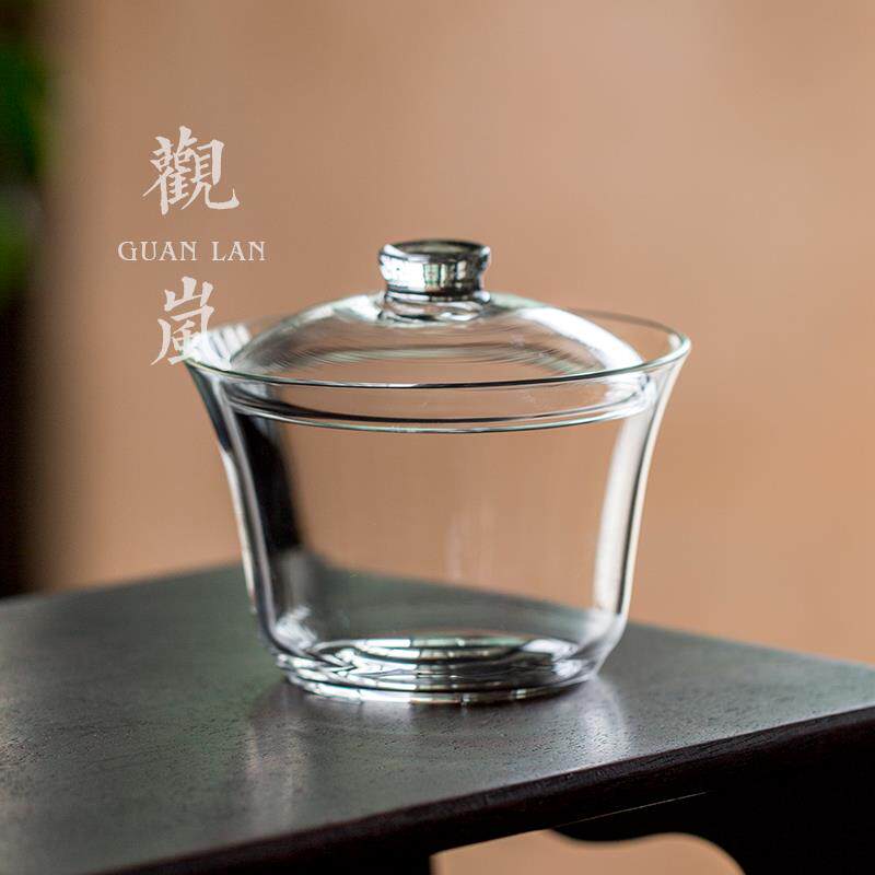 中式透明高硼硅玻璃盖碗家用耐热手抓泡茶碗小号二才茶碗功夫茶具