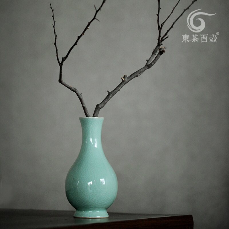 原矿汝窑花瓶小号钧窑花插台面家居装饰茶道摆件干花瓶子陶瓷花器