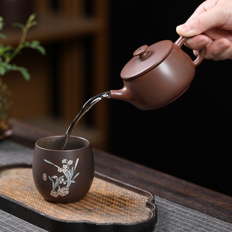 坭兴陶茶壶大口汉瓦壶纯手工家用泡茶小容量中式工功茶古铜色单壶