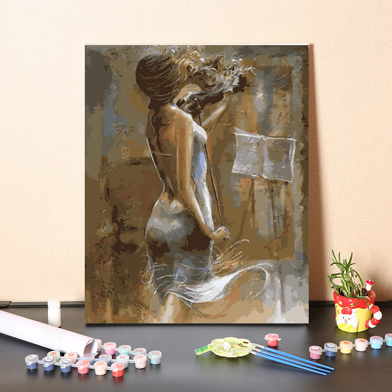 数字油画diy手工填充拉小提琴的女人手工手绘减压画画涂色油彩画