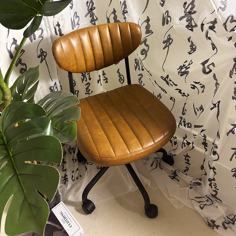 复古皮质小户型不占空间无扶手电脑椅子久坐办公家用卧室书桌椅