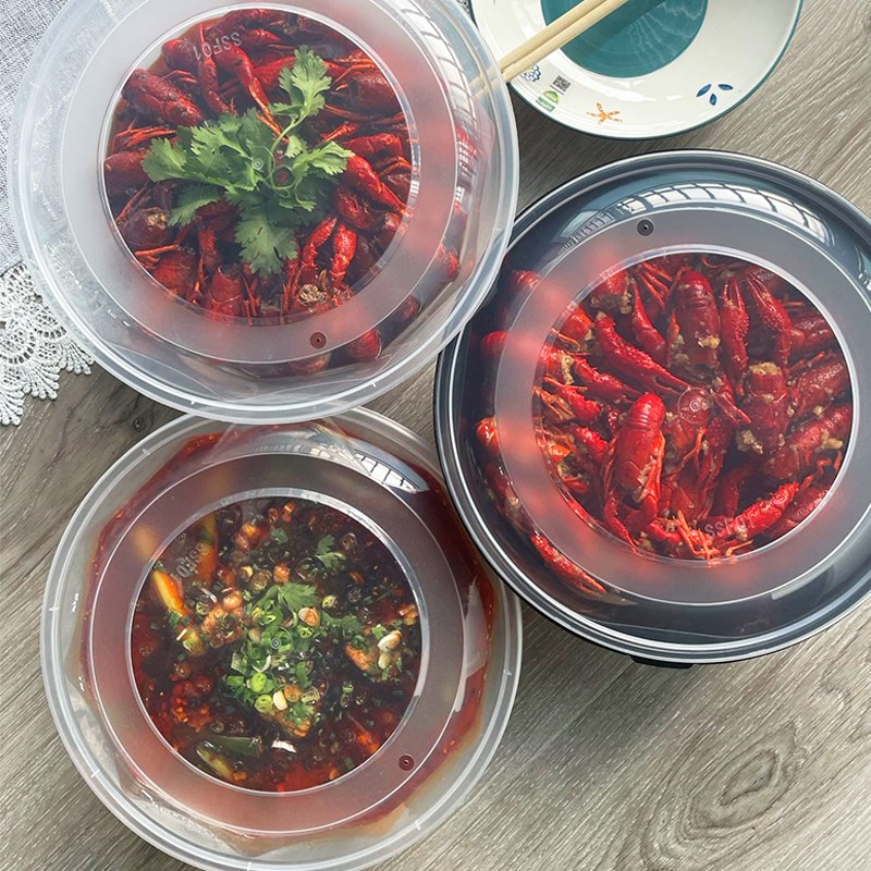 加厚一次性打包盒圆形密封防盗扣外卖餐盒商用大号小龙虾十角棱盆