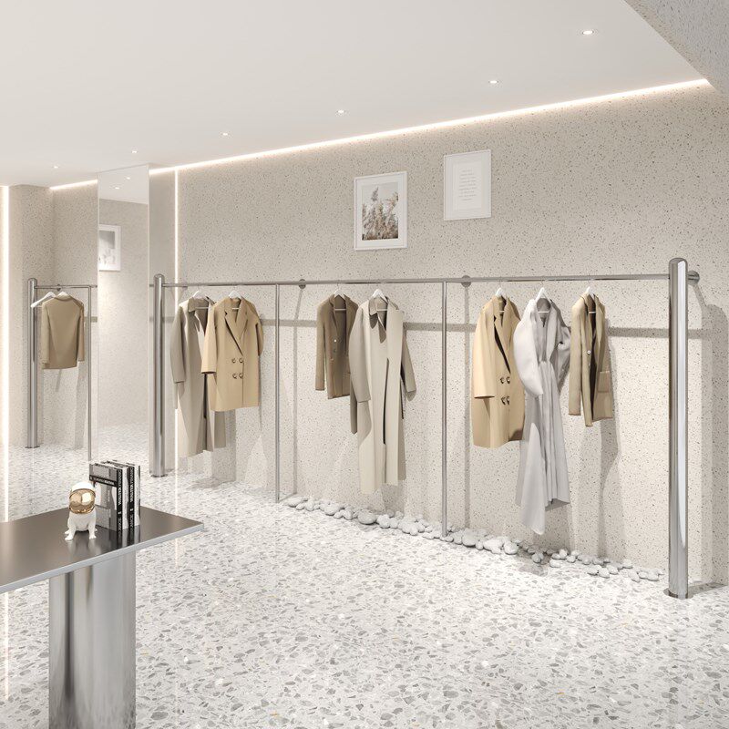 服装店展示架不锈钢落地式上墙挂衣架子女装店创意衣服挂架陈列架