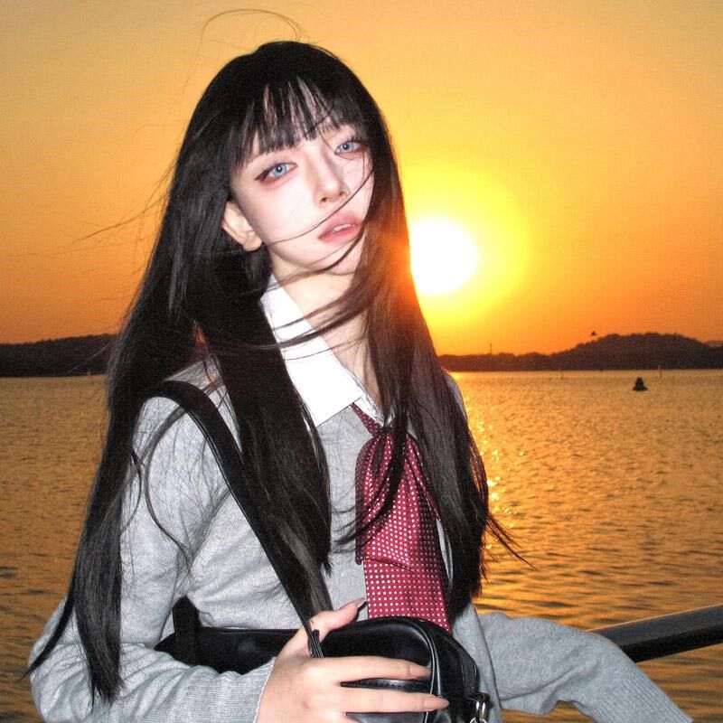 jk富江cos万用漫画刘海长发女全头套Lolita齐刘海黑色自然长直发