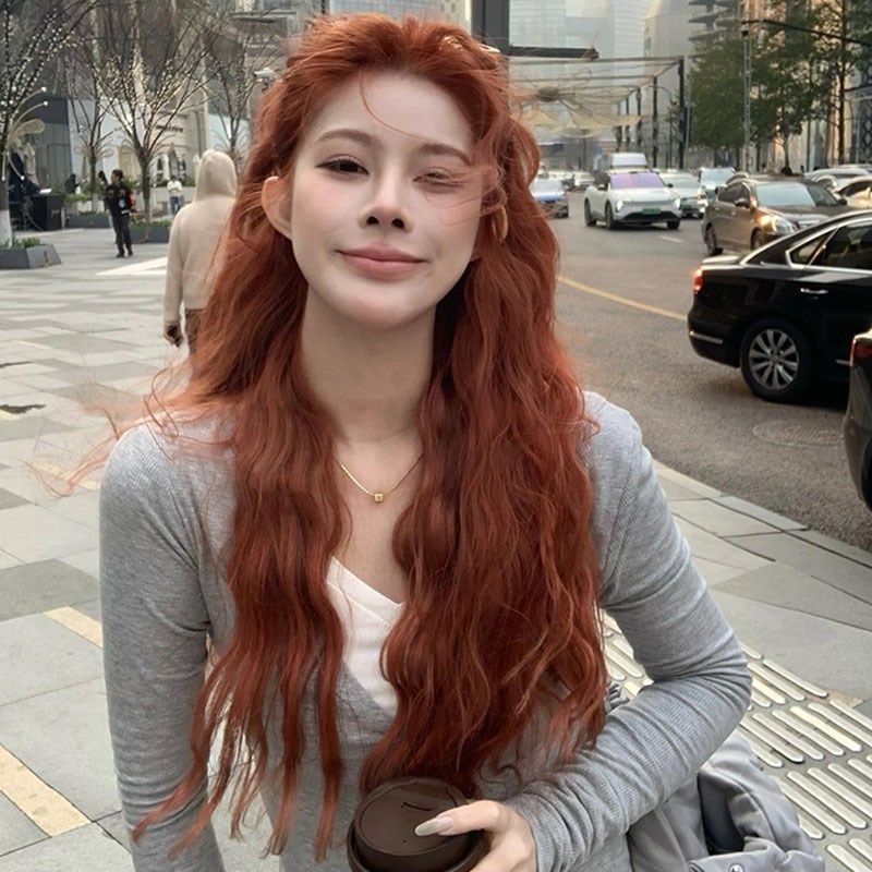 橘色假发女前蕾胎毛中分长卷发羊毛卷lolita修脸网红jk全头整顶