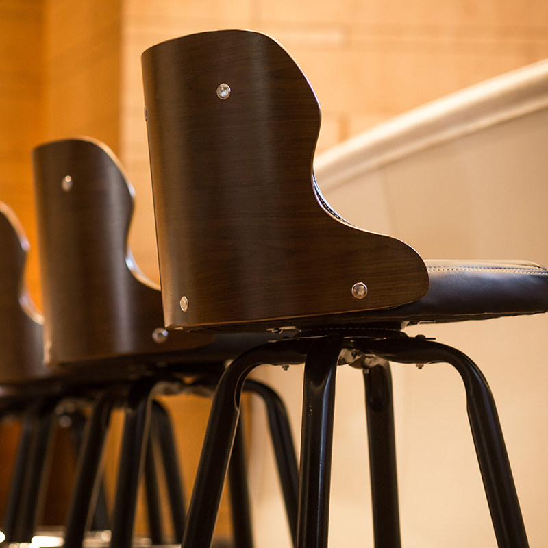 欧式吧台椅实木靠背铁艺酒吧高脚椅吧凳旋转咖啡厅椅家用复古轻奢