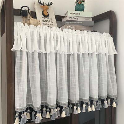 美式咖啡帘短帘门帘布艺半帘蕾丝田园小飘窗帘窗纱帘厨房店面隔断