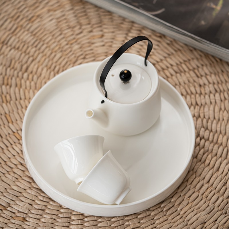 羊脂玉瓷粉色提梁壶功夫茶壶单壶白瓷泡茶家用陶瓷日式茶具带过滤