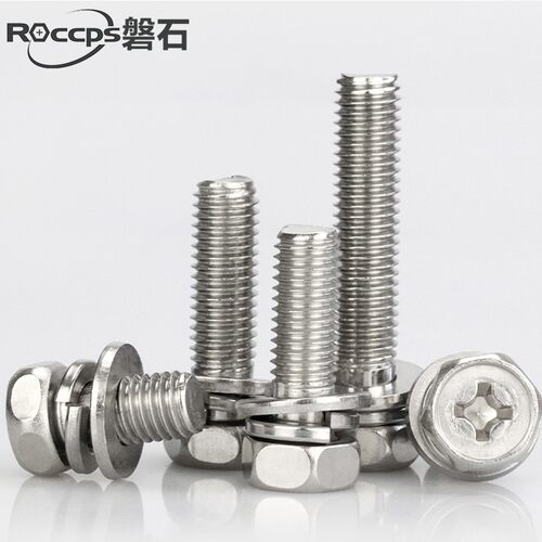 304不锈钢外六角组合螺丝十字外六角带平弹垫螺栓M3M4*6x8x10-50