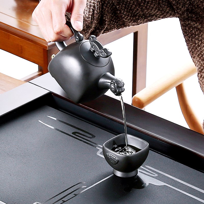 友尚整套乌金石茶盘茶具套装紫砂功夫茶具家用黑檀木实木茶盘茶台