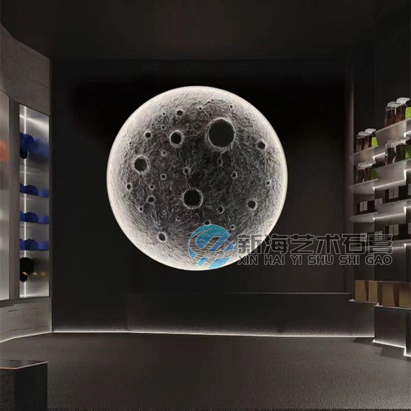 月球浮雕壁画玄关电视背景沙发墙走廊装饰石膏圆盘花3D月亮造型