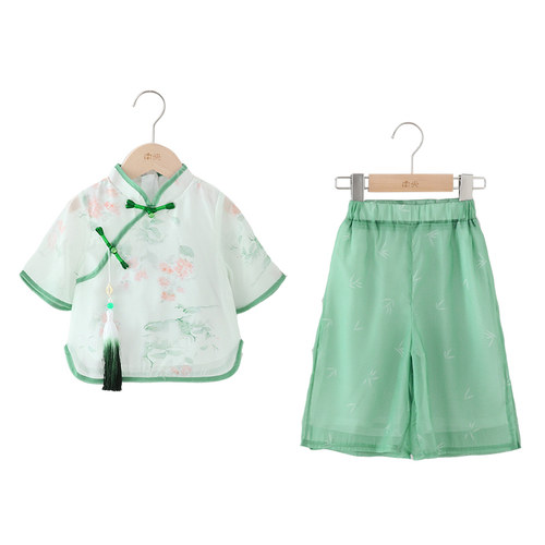 古装女童改良汉服夏款中国风童装儿童唐装短袖套装小女孩演出服装