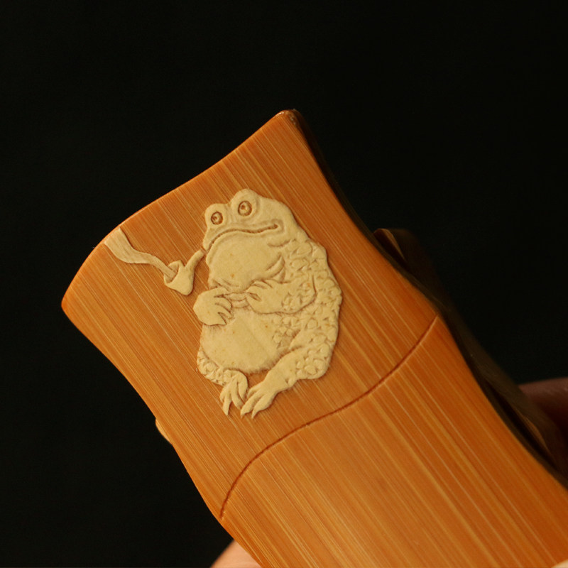精品名家戚挺飞纯手工留青雕刻老玉竹牙签盒竹雕竹制滑盖牙签筒罐