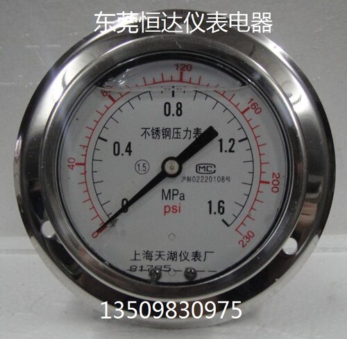 全不锈钢轴向带边耐震压力表YN-BF100ZT 0-1.6MPA不锈钢压力表