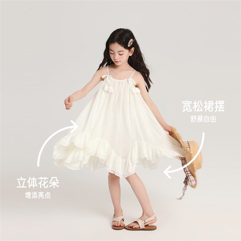 布丁哈鲁童装夏装女童裙子2025夏季新款儿童洋气吊带裤子花边套装