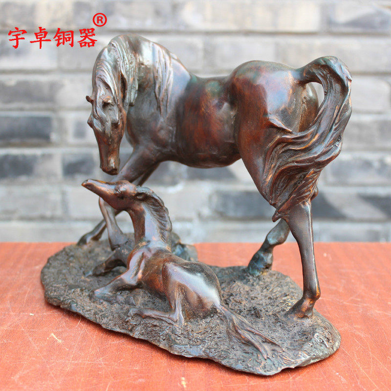 宇卓铜器母子马生肖马工艺品摆件 纯铜马黄铜马